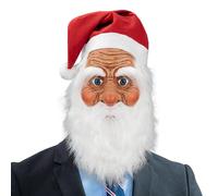 Tsanta Facepiece - Full Over Head Funny, Realistic Face, Santa Claus White Beard Face, Beard Hat Christmas Costume Accessory | Latex Full Head Facepiece With Hat Christmas Halloween