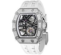 TSAR BOMBA Automatic Diamond Watches for Men - Japanese Movement Sapphire Glass - 50M Waterproof - Tonneau Square Hollow Wrist Watch Elegant Gifts for Men
