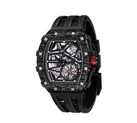 TSAR BOMBA Automatic Men's Watch Mechanical Skeleton Watches for Men 50M Waterproof Luxury Tonneau Design Analogue Wristwatch Square Stylish Sports Silver Stainless Steel Silicone Strap Gift for Men