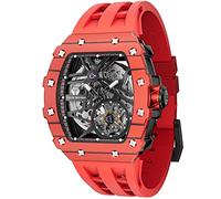 TSAR BOMBA Automatic Watches for Men - Japanese Movement Sapphire Glass - 50M Waterproof - Tonneau Square Hollow Wrist Watch Fluoroelastomer Strap Luminous Elegant Gifts for Men