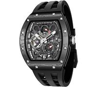 TSAR BOMBA Luxury Automatic Men's Watch - Carbon Fibre / Ceramic - Japanese Movement Sapphire Glass - 50 m Waterproof Square Watch - Power Reserve Display, Carbon fibre black., Strap.