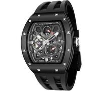 TSAR BOMBA Luxury Automatic Men's Watch - Carbon Fibre/Ceramic - Japanese Movement Sapphire Glass - 50 m Waterproof Square Watch - Power Reserve Indicator TB8212, Ceramic black, The TSAR BOMBA watch