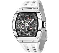 TSAR BOMBA Luxury Automatic Watches for Men - Carbon Fiber/Ceramic - Japanese Movement Sapphire Glass - Waterproof 50M - Power Reserve Indicator TB8212, Carbon Fiber-White, Traditional