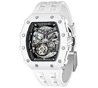 TSAR BOMBA Luxury Mens Automatic Watches - Ceramic Bezel - Sapphire Glass - 50M Waterproof - Tonneau Men's Wrist Watch Silicone Band Luminous Elegant Gifts for Men