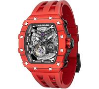 TSAR BOMBA Luxury Mens Automatic Watches - Japanese Movement Sapphire Glass - 50M Waterproof Men's Watch - Square Wrist Watches Fluoroelastomer Strap Luminous Elegant Gifts for Men