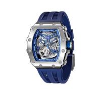 Tsar Bomba Men's Automatic Skeleton Watch Apparent Mechanism Luxury Watch Sapphire Barrel Waterproof 50 m Durable Brand Rectangular Diving Sport Military Gift Men Silver Blue 2 Case Thickness 16.8 mm