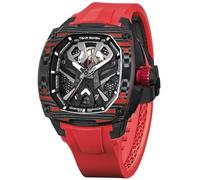 TSAR BOMBA Men's Automatic Watch Luxury Carbon Fiber Mechanical Watch Dark Matter-Interchangeable Watches TB8603, redblack