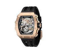 TSAR BOMBA Men's Automatic Watch Luxury Waterproof Watch 50 m Barrel Skeleton Brand Rectangular Diving Sport Military Watches Gift Man Japanese Movement Sapphire Mirror, Gold/Black, Épaisseur du