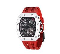 TSAR BOMBA Men's Automatic Watch Mechanical Tonneau Luxury Skeleton Watches for Men 50M Waterproof Analogue Work Mens Wrist Watch Unique Cool Design Square Silver Big Face Wristwatch Silicone Strap