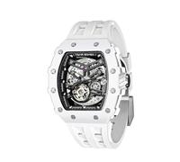 Tsar Bomba Men's Automatic Watch Skeleton Watch Luxury Barrel Mechanical Watch 50m Waterproof Analog Watch, White Ceramic 08, Case Thickness 15.5mm, Bracelet