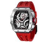 TSAR BOMBA Mens Automatic Watch Square Skeleton Big Face Watch 50M Waterproof Japanese Mechanical Movement Tonneau Stainless Steel Case Sapphire Glass Unique Gifts for Men