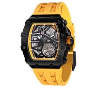 TSAR BOMBA Men's Automatic Watches Luxury Skeleton Mechanical Watch for Men 50M Waterproof Luminous Analogue Work Wrist Watch Sliver Stainless Steel Fashionable Tonneau Big Face Silicone Strap