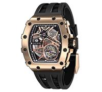 TSAR BOMBA Men's Automatic Watches Luxury Skeleton Mechanical Watch for Men 50M Waterproof Luminous Analogue Work Wrist Watch Sliver Stainless Steel Fashionable Tonneau Big Face Silicone Strap