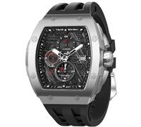 TSAR BOMBA Men's Luxury Quartz Watch, Luminous Dial 5ATM Water Resistance Silicone Strap Men's Wristwatch Ideal Gift for Men, Black Grey, 46.5(W)x51.5(H)x15.5(T), Diver,Chronograph
