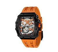 TSAR BOMBA Men's Watch Automatic 50M Waterproof Mechanical Wristwatch Skeleton Tonneau Design Luxury Square Stylish Sports Work Analogue Watches for Men Gift for Men Silicone Strap