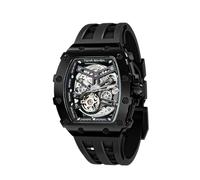 TSAR BOMBA Men's Watch Automatic 50M Waterproof Mechanical Wristwatch Skeleton Tonneau Design Luxury Square Stylish Sports Work Analogue Watches for Men Gift for Men Silicone Strap