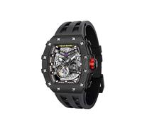 TSAR BOMBA Men's Watch Automatic 50M Waterproof Mechanical Wristwatch Skeleton Tonneau Design Luxury Square Stylish Sports Work Analogue Watches for Men Gift for Men Silicone Strap