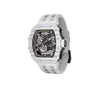 TSAR BOMBA Men's Watch Automatic 50M Waterproof Mechanical Wristwatch Skeleton Tonneau Design Luxury Square Stylish Sports Work Analogue Watches for Men Gift for Men Silicone Strap