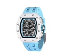 TSAR BOMBA Men's Watch Luxury Waterproof Watch 50 m Barrel Analogue Stopwatch Skeleton Square Large Dial Plunge Sport Watches Japanese Movement Silicone Strap Mirror Sapphire Luminous, White Blue