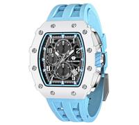 TSAR BOMBA Watch for Men, Luxury Square Watch Japan Quartz Movement Sapphire Glass Mens Watches with Chronograph 50M Waterproof Luminous Calendar Men's Wrist Watches, White Case - Sky Blue Band,