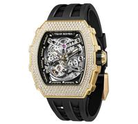 TSAR BOMBA Watches for Men Japanese Movement Sapphire Glass 50M Waterproof Men's Watch Square Wrist Watch Silicone Band Luminous Gifts for Men, Diamond Design - Black Bracelet, LUXURY: