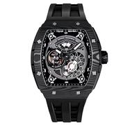 TSAR BOMBA Watchs for Men Automatic Carbon Fiber - Luxury Tonneau Watch - Energy Storage Indicator - Sapphire Glass - 50m Waterproof - Fluororubber Strap