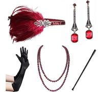 Tsawntd 1920s Flapper Accessories Set Costume Accessories 20s Flapper Headband Pearl Necklace Gloves Holder