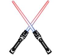 Tsawntd 2 Pcs Lightsaber, Expandable Double Blade Light Up Dueling Light Saber Sword with Sound, 2 in 1 LED Glow in the Dark Saber for Halloween, Galaxy War Fighters Warriors for Kids