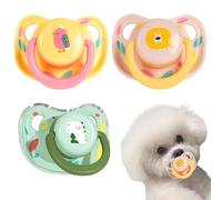Tsawntd 3Pcs Dog Pacifier Silicone Detachable Interactive Chew Toy Pacifier with Cover & Dual Breathable Holes 3 Patterns Heat-Resistant Easy to Clean Puppy Toy Dog Chew