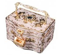 Tsawntd Antique Jewelry Box, 3-Tier Vintage Jewelry Box with Mirror & Velvet Liner & Handle Lockable Organizer for Women & Girls, 7x5x4in