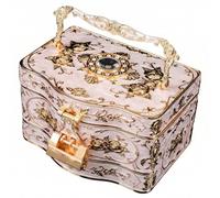Tsawntd Boxes, Antique Jewelry Box, 3-Tier Vintage Jewelry Box with Mirror & Velvet Liner & Handle Lockable Organizer for Women & Girls, 7x5x4in