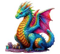 Tsawntd Dragon Puzzle for Adults, Unique Irregular Flat Jigsaw with 3D Visual Effect, Smooth Wooden Red-Eyed Dragon Puzzle