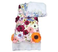 Tsawntd Embroidery Fabric, 1 Yard Multicolor 3D Flowers Heavy Embroidery Lace Fabric for Sewing Dresses Jacket Jeans (White Mesh, 1 Yard)