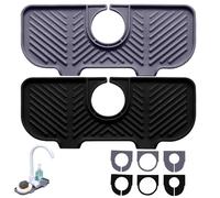 Tsawntd Faucet Mat for Kitchen Sink 3 Holes, Sink Splash Guard with Multi-Size Fit & Slope Drainage, Faucet Mat for Bathroom and Kitchen Countertop Protection, Black Bathroom