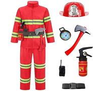 Tsawntd Firefighter Costume for Kids, 8-Piece Toddler Firefighter Costume with Safety Helmet Hat & Fire Extinguisher for Boys Girls, S-120cm Fire Fighter for Boys Toddler
