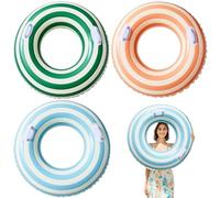 Tsawntd Inflatable Pool Rings for Adults, 3PCS 30 Inch Large Buoyancy Retro Striped Pool Float with Handle for Summer Beach Swimming, summer