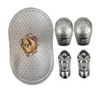 Tsawntd Kids Armor Medieval Shield Set - Viking Warrior Dragon Theme Knight Costume Kids With Shoulder & Wrist Guards, Silver, Kid Size