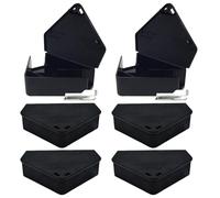 Tsawntd Mouse Bait Station 6Pcs Triangular 5x4 Rodent Bait Station with 2 Keys Black PP Mouse Traps Indoor for Home, Restaurant, Hotel Rodent Trap