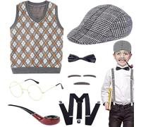 Tsawntd Old Man Costume for Kids, Fun 100 Days School Old Man Costume Includes Hat, Glasses, Vest and More, Role-Playing Kids Grandpa for Party, S