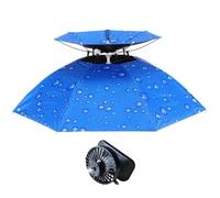 Tsawntd Solar Powered Fan Hat Foldable Adjustable Umbrella Hat With Fan With Reinforced Brim & Spray Cooling, Blue