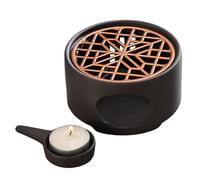 Tsawntd Tea Pot Warmer Base, Handcrafted Black Clay Teapot Warmer with Candle Holder for Constant Temperature, Traditional Japanese Style Tea Pot Warming Base for Home Office
