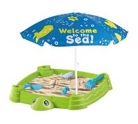 Tsawntd Water Table With Umbrella, Turtle Shape Water And Sand Table, Outdoor Play Sand Box With Lid For Toddlers