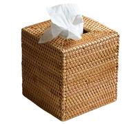 Tsawntd Woven Tissue Box Cover, Square Natural Rattan Tissue Box Holder, Boho Style Wicker Decor for Kitchen, Living Room, Bedroom