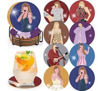 TSBD02 Decorative Diamond Dot Art Coasters - Set of 8 with Holder for Home Party Decor