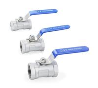 TSCFHGQI 2PCS/3PCS 1/4" 3/8" 1/2" 3/4" 1" 1-1/4" BSP Female Thread 304 Stainless Steel One-Piece 1P Ball Valve DN15(DN10,2Pcs)