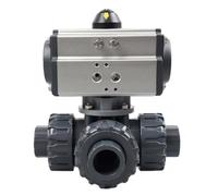 TSCFHGQI Pipe ID 32mm PVC 1" DN25 Union Connection Pneumatic Ball Valve Three Way L Type PTFE Sealing Double Acting Actuator