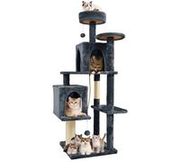 TSCOMON 58.5inch Large Cat Tree Tower Condo for Indoor Cats, Soft Plush Multi-Level Climbing Tree Cat House, Scratching Post, More Entrance/Exit, Sisal Rope, Black Grey