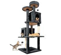 TSCOMON 58.5inch Large Cat Tree Tower Condo for Indoor Cats, Soft Plush Multi-Level Climbing Tree Cat House with 1 360° Rotating Cat Cave, Scratching Post, More Entrance/Exit, Sisal Rope, Grey Black
