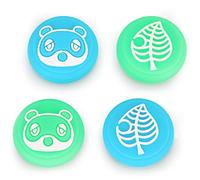 Tscope Cute Thumb Grip Caps for Nintendo Switch/Lite/OLED Controller, Kawaii Leaf & Raccoon Design Joystick Caps, Soft Silicone Analog Stick Covers for NS Joycon