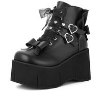 Tscoyuki Studs Platform Boots for Women Goth Rave Boots Round Toe Chunky Wedge Heel Combat Ankle Boot w/Side Zip Buckle Booties for Concert, Black 1, 3 UK